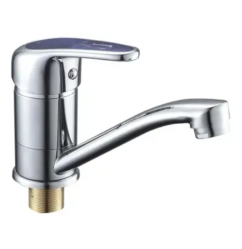 Змішувач для умивальника Cron Magic 555-15 CM хромований з синьою ручкою на гайці (CR0111)