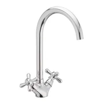 Змішувач для кухні Haiba Dominox 275 латунний хром, двохвентильний з високим поворотним виливом (HB0091)