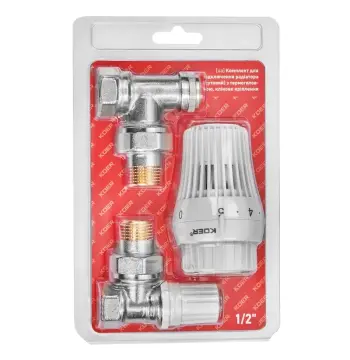 Комплект для підключення радіатора Koer SET-23 - 1/2'' кутовий з термоголовкою, клікове кріплення (KR5284)