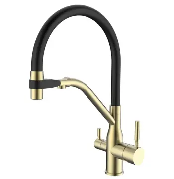 Смеситель для кухни MIXXUS PREMIUM Gravity 021 латунный, матовое золото с черным, с гибким изливом и подключением к фильтру (MI6981)
