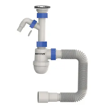 Сифон для умывальника MIXXUS SU-02-B 1 1/2"x40 с литым выпуском и отводом для стиральной машины (MI8185)