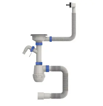Сифон для кухни MIXXUS SK-05-BL 3 1/2"x40 с пластиковой черной сеткой, отводом для стиральной машины, гибким прямоугольным переливом (MI8192)