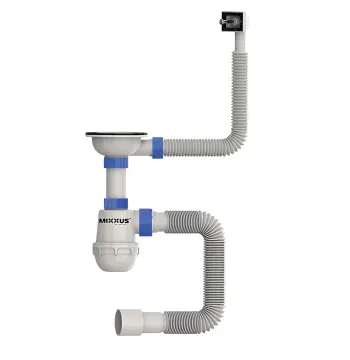 Сифон для кухни MIXXUS SK-02-A 3 1/2"x40 с нержавеющей сеткой, гибким прямоугольным переливом (MI8194)