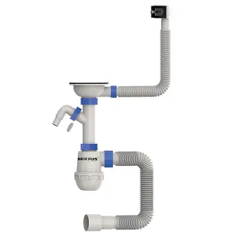Сифон для кухни MIXXUS SK-02-B 3 1/2"x40 с нержавеющей сеткой, отводом для стиральной машины, гибким прямоугольным переливом (MI8195)