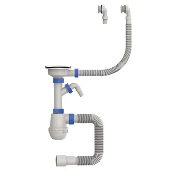 Сифон для кухни MIXXUS SK-06-WH 3 1/2"x40 с пластиковой белой сеткой, отводом для стиральной машины, гибким круглым переливом (MI8197)