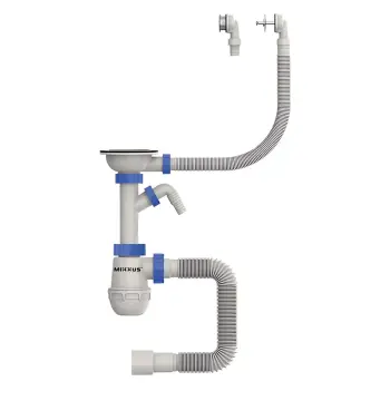 Сифон для кухни MIXXUS SK-07-B 3 1/2"x40 с нержавеющей сеткой, отводом для стиральной машины, гибким круглым переливом (MI8199)