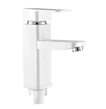 Змішувач для умивальника Plamix Kub-001 White з ABS-пластику з гнучкою підводкою (PM0611)