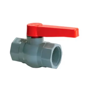 Кран кульовий PVC, ручка "важіль" (grey+red) PLAMIX PVF-1 1/4" FF (PM0628)