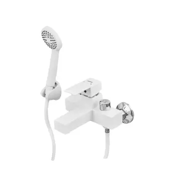 Змішувач для ванни Plamix Kubus-009 EURO SET пластиковий білий глянцевий з душовим набором (PM0673)