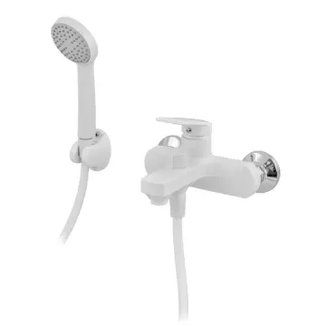 Змішувач для ванни Plamix Lucas-009 EURO SET пластиковий білий з коротким зливом та душовим набором (PM0708)