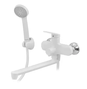Змішувач для ванни Plamix Lucas-006 EURO SET пластиковий білий з довгим поворотним виливом та душовим набором (PM0709)