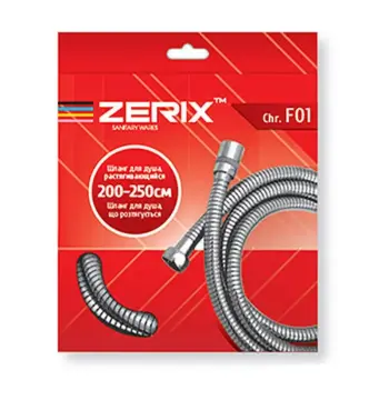 Шланг для душу ZERIX ChrF01 Chr.F01 з хромованої нержавіючої сталі, розтяжний, 200 см (ZX2621)