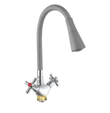 Змішувач для кухні двохвентильний Zerix TLT 722 Reflector Gray хром/сірий з гнучким силіконовим виливом (ZX5990)
