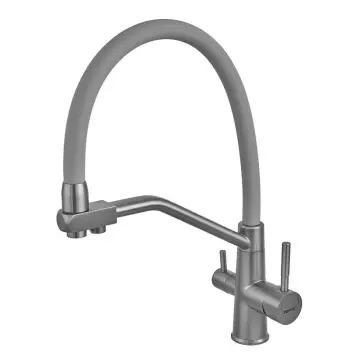 Змішувач для кухні Zerix FUL-021 Graphite Refl.Gray з нержавіючої сталі SUS304, з гнучким виливом та виходом для питної води (ZX6000)