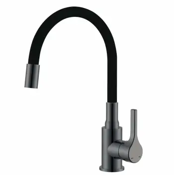Змішувач для кухні Zerix Rex-011 Graphite Refl.Black нержавіючий з чорним гнучким силіконовим виливом (ZX6131)