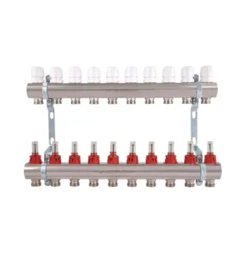 Колектор для теплої підлоги Thermo Alliance Standart SD235W10 нікельований латунний з витратомірами 1" на 10 виходів (SD235W10)