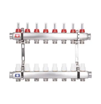 Колектор для теплої підлоги Thermo Alliance Standart SD0048 з нержавіючої сталі на 8 виходів 1" з витратомірами (SD0048)