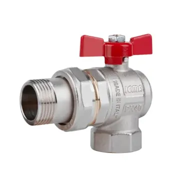 Кран кульовий Icma FAR. ROSSA №361 латунний кутовий 1" зі згоном "Американка (87361AF11)