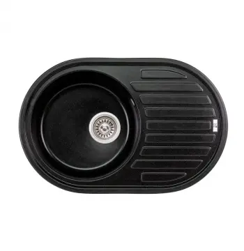 Кухонна мийка Lidz 780×500 мм/200 BLM-14 зі штучного каменю чорний металік з універсальним крилом (LIDZBLM14780500200)
