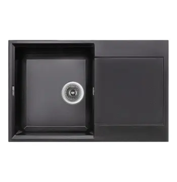Кухонна мийка Lidz 790×495 мм/230 BLM-14 матова зі штучного каменю, чорний металік, з універсальним крилом (LIDZBLM14790495230)