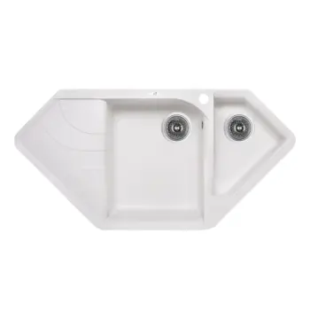Кухонна мийка Lidz 1000×500 мм/225 WHI-01 зі штучного каменю біла кутова з додатковою чашею (LIDZWHI011000500225)