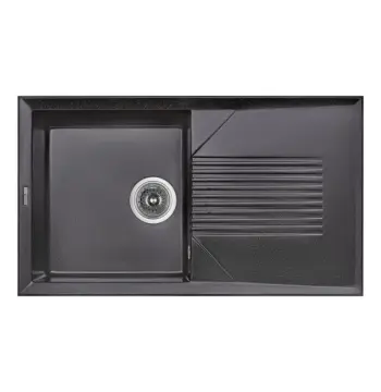 Кухонна мийка Lidz 860×500 мм/240 BLM-14 зі штучного каменю чорний металік, з універсальним крилом (LIDZBLM14860500240)