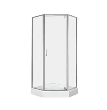 П'ятикутна душова кабіна Qtap Leo CRM10995-AC6 хромована з прозорим склом, розпашна 90×90 мм см у комплекті з низьким піддоном та сифоном (LEOCRM10995AC6SET)