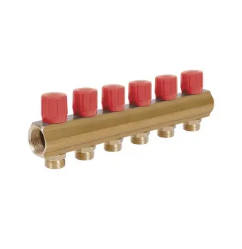 Колектор розподільний Icma 1105 латунний з червоними регулювальними вентилями на 6 виходів 1 (871105PK0511)