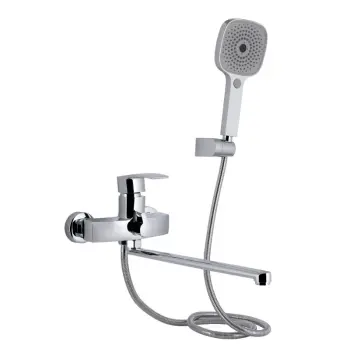 Змішувач для ванни Qtap Swan Eco QTSWA2601CRM45533 латунний хромований з довгим поворотним виливом та душовим гарнітуром (QTSWA2601CRM45533)