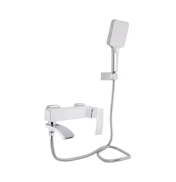 Змішувач для ванни Qtap Swan Cascada латунний хром/білий з поворотним виливом та душовим гарнітуром (QTSWA260CRW45569)