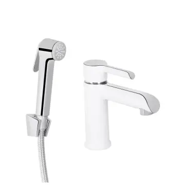 Змішувач для раковини Qtap Grand QTGRA272CRW45671 латунний хром/білий з гігієнічним душем (QTGRA272CRW45671)