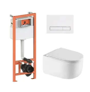 Готове рішення Qtap для ванної кімнати: підвісний унітаз Taurus Ultra Quiet 485×360×350 + комплект інсталяції Nest 4 в 1 (лінійна клавіша White)