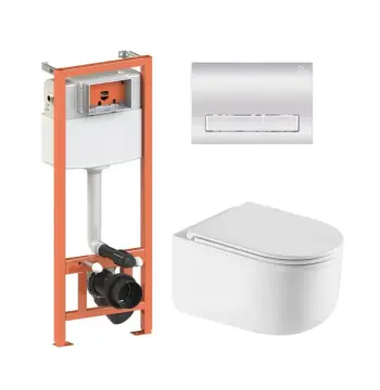 Готове рішення Qtap для ванної кімнати: підвісний унітаз Taurus Ultra Quiet 485×360×350 + комплект інсталяції Nest 4 в 1 (лінійна клавіша Chrome)