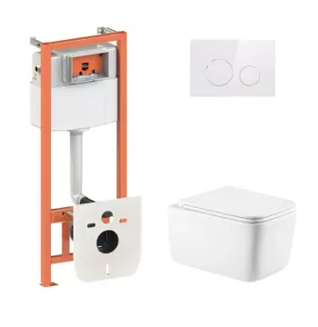 Готове рішення Qtap для ванної кімнати: підвісний унітаз Gemini Ultra Quiet 520×360×350 + комплект інсталяції Nest 4 в 1 (кругла клавіша White)