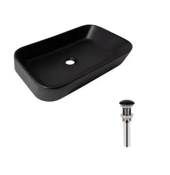 Комплект Qtap Scorpio: Раковина накладна прамокутна 550х390х120 мм Matt Black + Донний клапан PU03