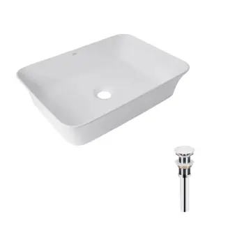Комплект Qtap Virgo: Раковина накладна прамокутна 490х350х110 мм White + Донний клапан PU02