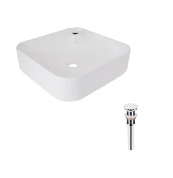 Комплект Qtap Stork: Раковина накладна квадратна 430x430x125 мм White + Донний клапан PU02