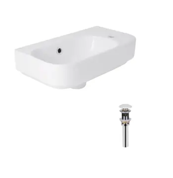 Комплект Qtap Tern: Раковина підвісна прамокутна права 450х250х158 мм White + Донний клапан PU02O