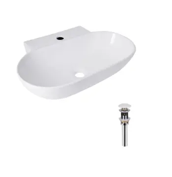Комплект Qtap Cardinal: Раковина підвісна / накладна овальна 565х400х130 мм White + Донний клапан PU02