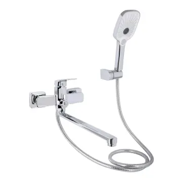 Змішувач для ванни Qtap Tern 260 латунний хромований з довгим поворотним виливом та душовим гарнітуром (QTTER260CRM47587)