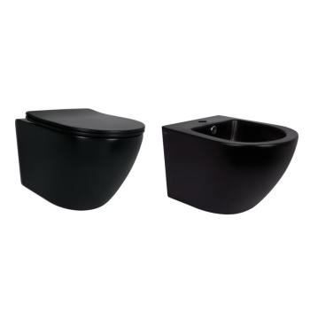 Комплект Qtap Robin Matt Black 2 в 1: унітаз підвісний Ultra Quiet QT13332381АSMB + біде підвісне QT1355046FMB