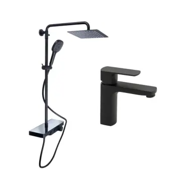Комплект змішувачів для душу та раковини Qtap QTSL57T105VNKBB Sloup QTSL57T105VNKBB47728 латунний чорний матовий (QTSL57T105VNKBB47728)