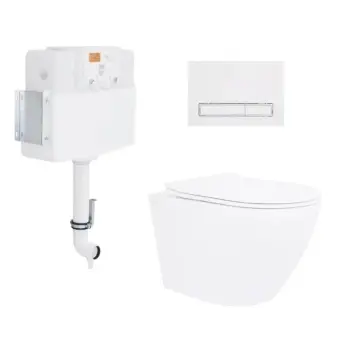 Готове рішення 3в1 Qtap: підлоговий унітаз Robin Ultra Quiet QT13223381AW з інсталяцією QT0122490S та білою клавішею QT0111M08V1384W (QT13223381AW48022)