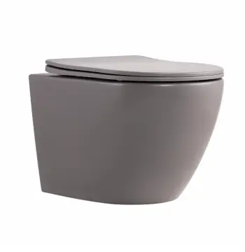 Унітаз підвісний Qtap Robin Ultra Quiet кам'яно-сірий безобідковий з сидінням slim duroplast Soft-close / Quick Release (QT13332381АSSG)
