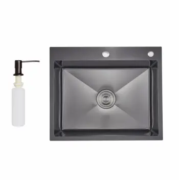 Кухонна мийка Lidz Handmade H6050HB нержавіюча чорна інтегрована з PVD-покриттям Honeycomb та дозатором (LDH6050BDECPVD48371)