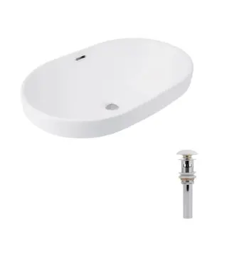 Комплект Qtap Leo: Раковина врізна 610x405x185 мм, White, овальна + Донний клапан Pop-up PU02O