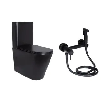 Підлоговий унітаз Qtap Scorpio QT14226088AMB з гігієнічним душем Lidz Aria чорний матовий (QT14226088AMB49123)
