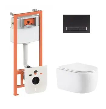 Комплект інсталяції 4 в 1 Qtap Nest Taurus Ultra Quiet з безобідковим унітазом та чорною матовою клавішею (QTTAU26W4911649873)