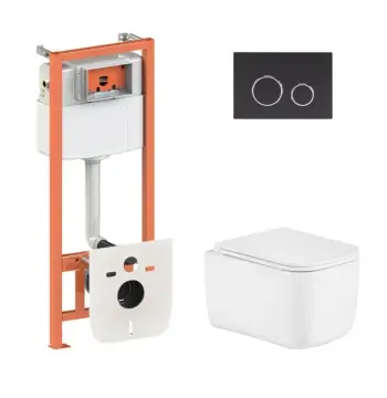 Комплект інсталяції з унітазом 4 в 1 Qtap Nest / Gemini Ultra Quiet з чорною матовою клавішею, безободковий (QTTAU26W4911949884)