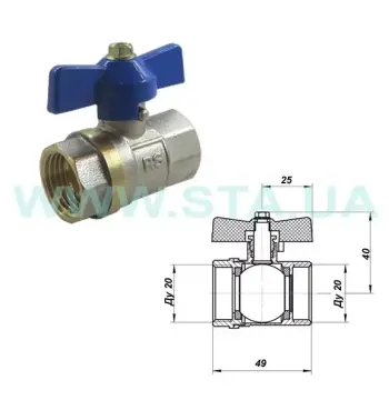 Кран кульовий STA 3/4" ВВ (червоний метелик) НІК.